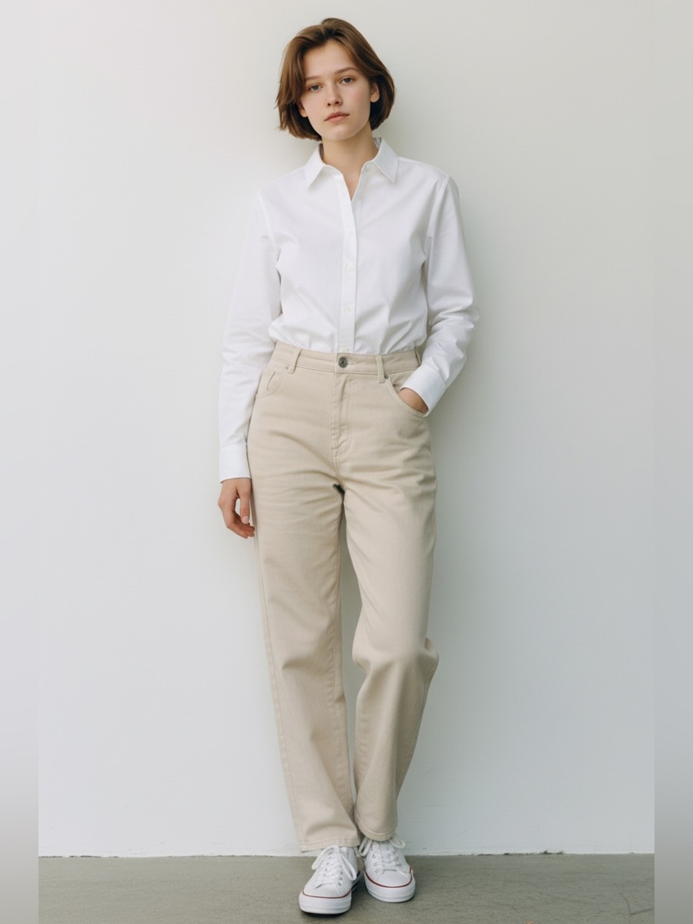 Women's White Stretch Button-Down Shirt - Classic Collar